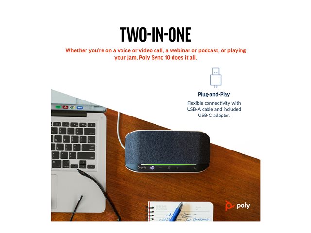 Poly Sync 10 USB-A USB-C Speakerphone - Replaces Poly SKU 219654-01