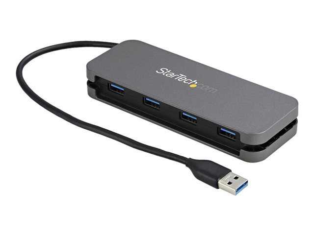 StarTech.com 4 Port USB 3.0 Hub, 4x USB-A, 5Gbps Laptop/Desktop USB Type-A Hub, USB Bus Powered, 11\" Long Cable with Cable Management (HB30AM4AB) - Hub - 4 x USB 3.2 Gen 1 - desktop