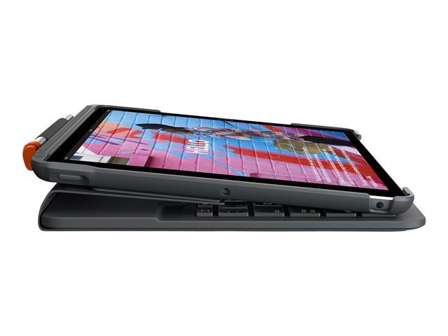 Logitech Slim Folio - Keyboard and folio case - wireless - Bluetooth - QWERTY - UK - graphite - for Apple 10.2-inch iPad (7th generation, 8th generation, 9th generation)