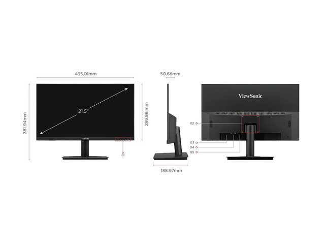 VIEWSONIC VA2215-H 22IN CLASS FULL HD LCD MONITOR - 16:9 - BLACK - 54.6 CM 21.5 IN VIEWABLE - VERTICAL ALIGNMENT VA - LED BACKLIGHT - 1920 X 1080 - 16.7 MILLION COLOURS - ADAPTIVE SYNC - 250 CD-M2 - 5