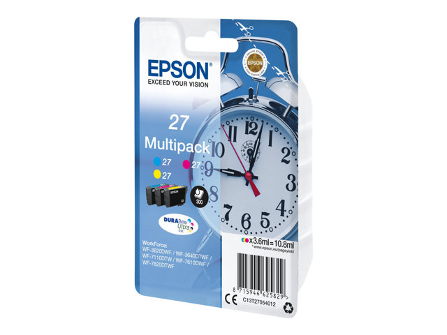 Epson 27 Multi-Pack - 3-pack - 10.8 ml - yellow, cyan, magenta - original - ink cartridge - for WorkForce WF-3620, WF-3640, WF-7110, WF-7210, WF-7610, WF-7620, WF-7710, WF-7715, WF-7720