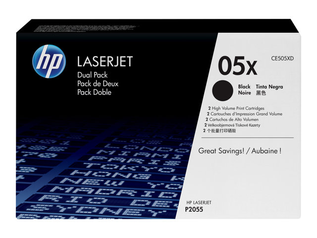 HP 05X - 2-pack - High Yield - black - original - LaserJet - toner cartridge (CE505XD) - for LaserJet P2054, P2055, P2056, P2057