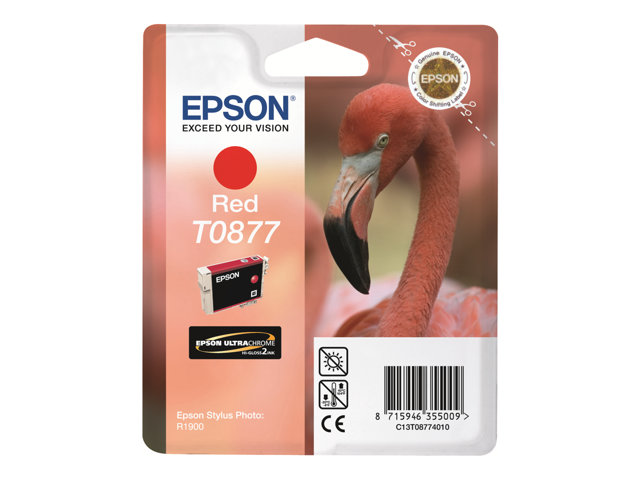 Epson T0877 - 11.4 ml - red - original - blister - ink cartridge - for Stylus Photo R1900