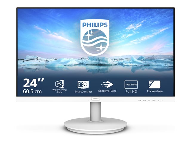 Philips V-line 241V8AW - LED monitor - 24\" (23.8\" viewable) - 1920 x 1080 Full HD (1080p) @ 75 Hz - IPS - 250 cd/m² - 1000:1 - 4 ms - HDMI, VGA - speakers - textured white