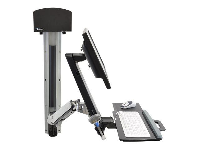 Ergotron StyleView Sit-Stand Combo System - Mounting kit (CPU holder, 2 track covers, 2 cable channels, wrist rest, adjustable monitor arm, VESA mount bracket, wall track 34\", CPU and arm track mount bracket kits, keyboard tray with left/right mouse tray, barcode scanner and mouse holder, combo arm) - for LCD display / PC equipment - small CPU holder - aluminium, high-grade plastic - polished aluminium - screen size: up to 24\"
