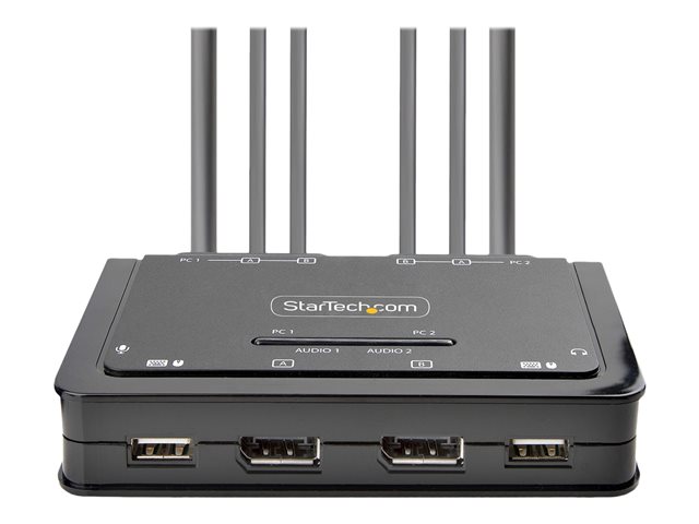 StarTech.com 2-Port Dual-Monitor DisplayPort Cable KVM Switch, 4K 60Hz, Compact KVM with 5ft/1.5m USB-A/DisplayPort/Audio Integrated Cables, Bus Powered - Remote Push Button/Hotkey Switching (C2-DD46-UA2-CBL-KVM) - KVM / audio / USB switch - compact
