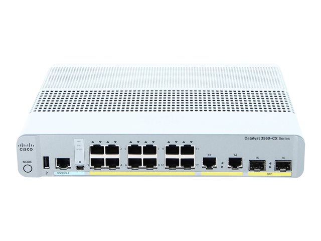 Cisco Catalyst 3560CX-12TC-S - Switch - Managed - 12 x 10/100/1000 + 2 x combo Gigabit SFP - desktop, rack-mountable, DIN rail mountable, wall-mountable