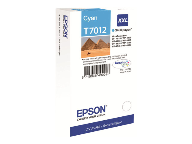 Epson T7012 - 34.2 ml - XXL size - cyan - original - blister - ink cartridge - for WorkForce Pro WP-4015 DN, WP-4095 DN, WP-4515 DN, WP-4525 DNF, WP-4595 DNF