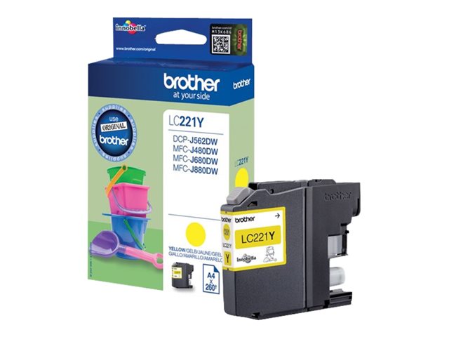 Brother LC221Y - Yellow - original - ink cartridge - for Brother DCP-J562DW, MFC-J480DW, MFC-J680DW, MFC-J880DW