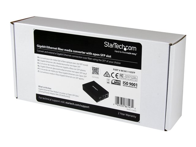 StarTech.com Multimode / Single Mode Fiber Media Converter - Open SFP Slot - 10/100/1000Mbps RJ45 Port - LFP Supported - IEEE 802.1q Tag VLAN - (MCM1110SFP) - Fibre media converter - 1GbE - 10Base-T, 1000Base-LX, 1000Base-SX, 100Base-TX, 1000Base-T - RJ-45 / SFP (mini-GBIC) - for P/N: GLCLHSMDSTTA, GLCSXMMDST, GLCSXMMDSTT, GLCTEST, MASFP1GBTXST, SFP1GELXST