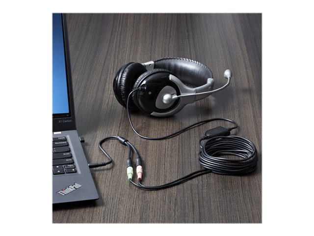 StarTech.com 4 Position to 2x 3 Position 3.5mm Headset Splitter Adapter - Headset splitter - 4-pole mini jack male to mini jack female - 20 cm - black - for P/N: DK30A2DH, DK30CHDDPPD, DK30CHDPPDUE, MST30C2HDPPD, USB3SMDOCK4K, USB3VDOCKD