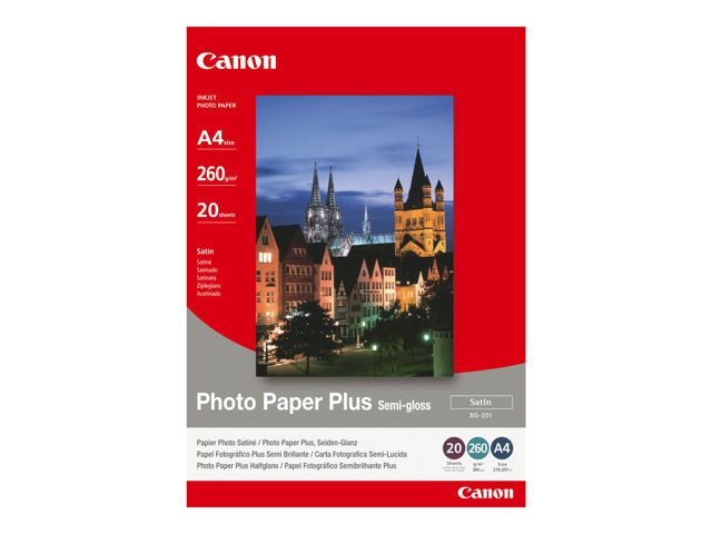 Canon Photo Paper Plus SG-201 - Semi-glossy - A4 (210 x 297 mm) - 260 g/m² - 20 sheet(s) photo paper - for PIXMA iP3680, MG8250, MP198, MP228, MP245, MP258, MP476, PRO-1, PRO-10, 100, TS7450, S450