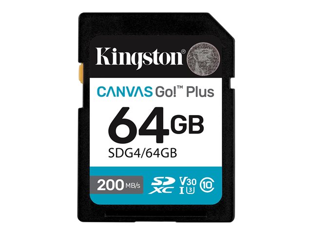 Kingston Canvas Go! Plus - Flash memory card - 64 GB - Video Class V30 / UHS-I U3 / Class10 - SDXC UHS-I