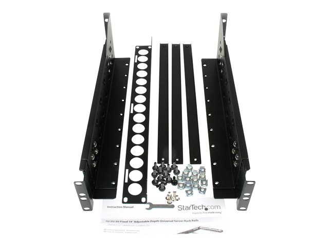 StarTech.com 3U Universal Server Rack Rails - TAA Compliant Fixed Mounting Rails - 19\" Adjustable Depth Rack Mount Rails (UNIRAILS3U) - Rack rail - black - 3U - 19\" - for P/N: RK1233BKM, RK2433BKM, RK2537BKM, RK3236BKF, RK4236BKB, RK4242BK24, RK4242B