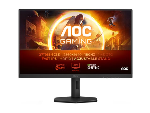 AOC Gaming Q27G4XF - LED monitor - gaming - 27\" - 2560 x 1440 QHD @ 180 Hz - Fast IPS - 300 cd/m² - 1000:1 - HDR10 - 0.5 ms - HDMI, DisplayPort - black