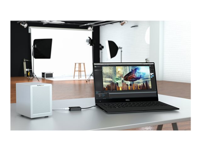 StarTech.com Thunderbolt 3 to Thunderbolt 2 Adapter, TB3 Laptop to TB2 Displays & Devices, Thunderbolt 2 20Gbps or Thunderbolt 1 10Gbps, TB3 to TB2 Converter, TB3 Certified, Windows & Mac - 8in Attached Cable (TBT3TBTADAP) - Thunderbolt adapter - Mini DisplayPort (F) to 24 pin USB-C (M) - 28 cm - black - for P/N: TB3DK2DPM2, TB3DK2DPPDUE, TB3DKDPMAW, TB3DKDPMAWUE, TB3DOCK2DPPD, TB3DOCK2DPPU