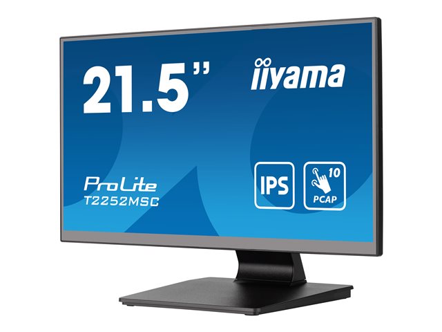 iiyama ProLite T2252MSC-B2 - LED monitor - 22\" (21.5\" viewable) - touchscreen - 1920 x 1080 Full HD (1080p) @ 60 Hz - IPS - 250 cd/m² - 1000:1 - 5 ms - HDMI, DisplayPort - speakers - black, matte finish