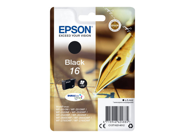 Epson 16 - 5.4 ml - black - original - ink cartridge - for WorkForce WF-2010, 2510, 2520, 2530, 2540, 2630, 2650, 2660, 2750, 2760