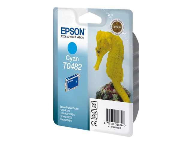 Epson T0482 - 13 ml - cyan - original - blister with RF/acoustic alarm - ink cartridge - for Stylus DX3800, Stylus Photo R200, R220, R300, R320, R340, RX500, RX600, RX620, RX640