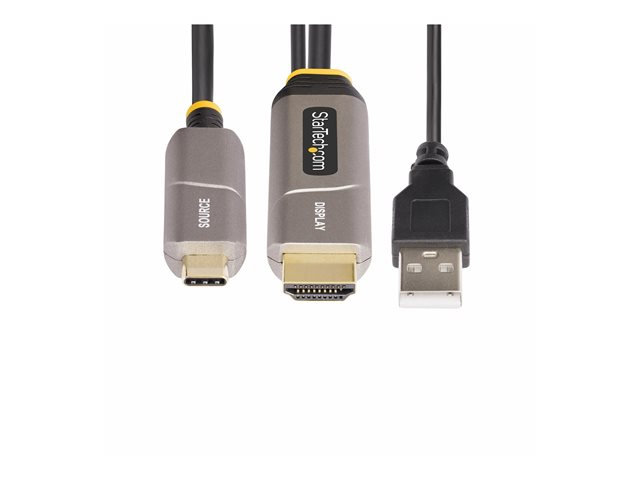 StarTech.com 50ft (15.2m) USB-C to HDMI 2.0 Active Optical Cable, 4K 60Hz - HDMI cable - 24 pin USB-C male to HDMI, USB (power only) male - 15.2 m - shielded/fibre optic - black - Active Optical Cable (AOC), 4K60Hz (3840 x 2160) support, active, Unidirectional