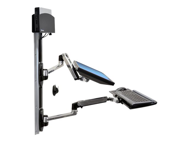 Ergotron LX - Mounting kit (CPU holder, mouse holder, 2 track covers, keyboard arm, 2 cable channels, wrist rest, wall track 10\", wall track 34\", display arm, mouse pad) - for LCD display / PC equipment - small CPU holder - black, polished aluminium - screen size: up to 32\" - wall-mountable