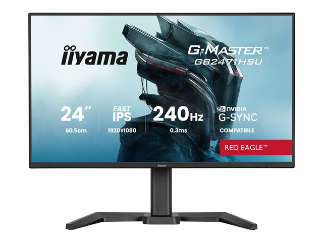 24\"WIDE LCD, G-Master Red Eagle, 1920 x 1080, 240 Hz Fast IPS panel, LED Bl., USB-Hub (1xOut v3.2 + 1xUSB-C(5 Watt)), Pivot, Height Adjust.(15cm), 350 cd/m², 1000:1 Static Contrast, 80.000.000:1 ACR, Speakers, DisplayPort(G-SYNC Compatible), HDMI(2x)