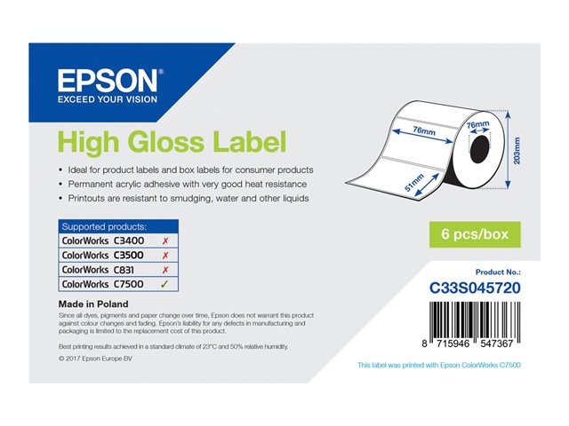 High Gloss Die-cut 76mmx51mm 2310 lbls