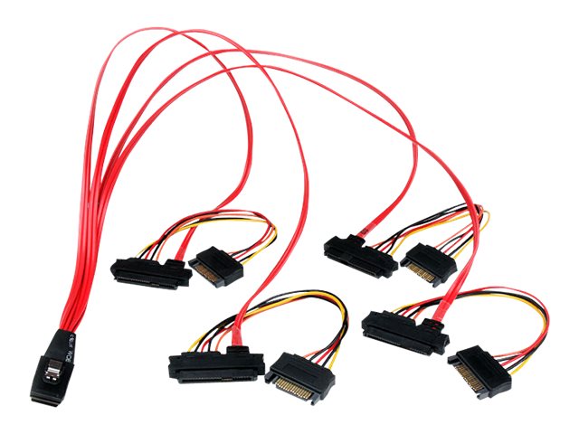 StarTech.com 50cm Internal Serial Attached SCSI Mini SAS Cable - SFF8087 to 4x SFF8482 - Internal Mini SAS Cable (SAS808782P50) - SAS internal cable - SAS 6Gbit/s - 36 pin 4i Mini MultiLane (P) to SATA power, 29 pin internal SAS (SFF-8482) - 50 cm - red
