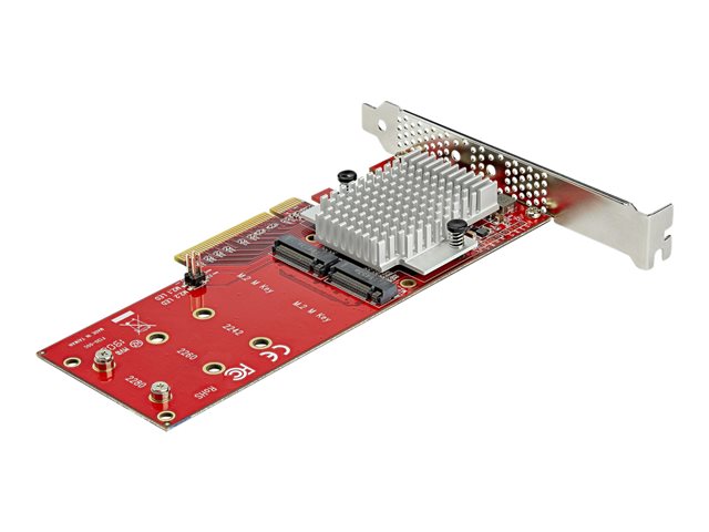 StarTech.com Dual M.2 PCIe SSD Adapter Card, x8 / x16 Dual NVMe or AHCI M.2 SSD to PCI Express 3.0, M.2 NGFF PCIe (M-Key) Compatible, Vented, Supports 2242, 2260, 2280, JBOD, Mac & PC - Full/Low-Profile Brackets (PEX8M2E2) - Interface adapter - M.2 - Expansion Slot to M.2 - M.2 Card - low profile - PCIe 3.0 x8 - red - TAA Compliant