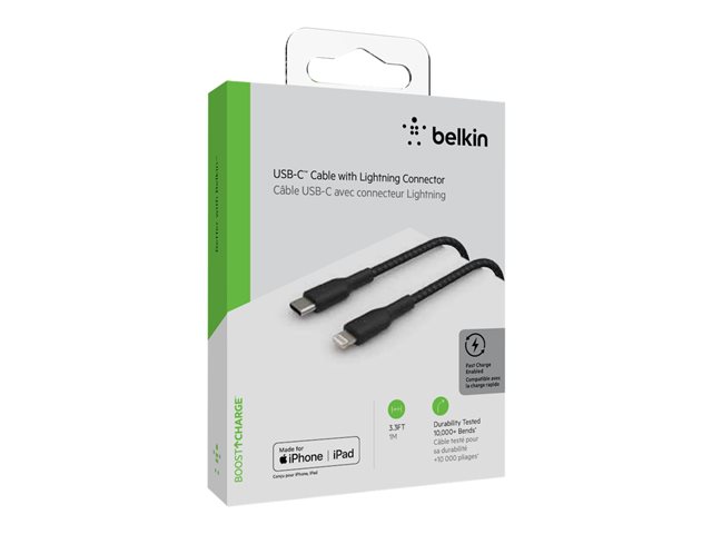 Belkin BoostCharge - Lightning cable - 24 pin USB-C male to Lightning male - 1 m - black - USB Power Delivery (18W)