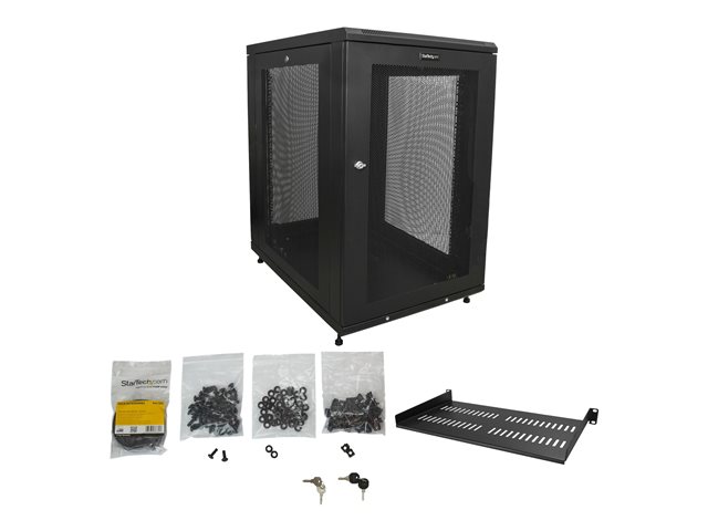 StarTech.com 18U Server Rack Cabinet, 4-Post Adjustable Depth (2\" to 30\") Network Equipment Rack Enclosure w/Casters/Cable Management/Shelf/Locking Dell PowerEdge, HP ProLiant ThinkServer - 18U Rack Cabinet (RK1833BKM) - Rack cabinet - 18U - 31\"