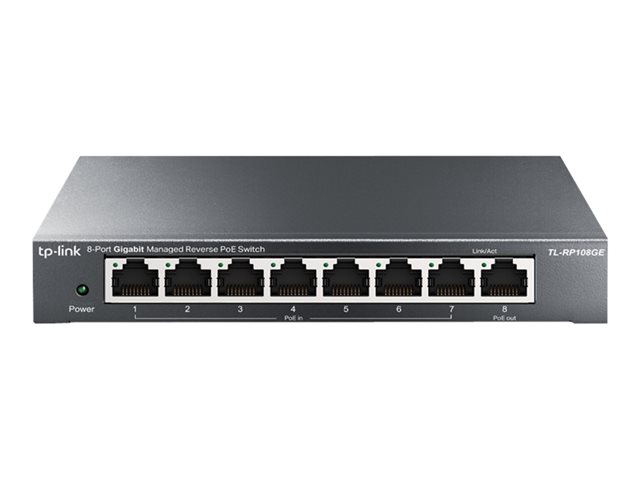 TP-Link TL-RP108GE - Switch - Managed - 7 x 10/100/1000 (PoE input) + 1 x 10/100/1000 (PoE output) - desktop - Reverse PoE