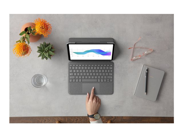 Logitech Folio Touch - Keyboard and folio case - with trackpad - backlit - Apple Smart connector - AZERTY - French - oxford grey - for Apple 10.9-inch iPad Air (4th generation, 5th generation)