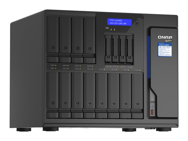 QNAP TVS-H1688X - NAS server - 16 bays - SATA 6Gb/s - RAID RAID 0, 1, 5, 6, 10, 50, JBOD, 5 hot spare, 6 hot spare, 60, 10 hot spare, RAID TP - RAM 32 GB - Gigabit Ethernet / 2.5 Gigabit Ethernet / 10 Gigabit Ethernet - iSCSI support