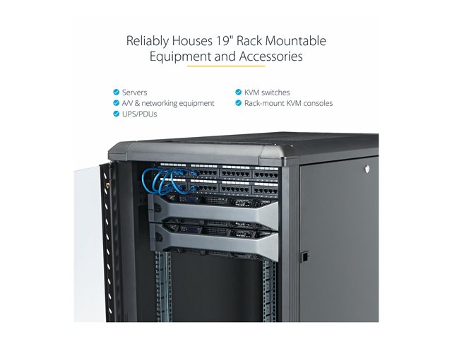StarTech.com 25U Network Rack Cabinet on Wheels - 36in Deep - Portable 19in 4 Post Network Rack Enclosure for Data & IT Computer Equipment w/ Casters (RK2536BKF) - Rack - 25U