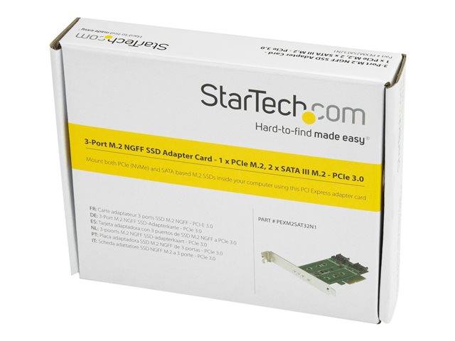 StarTech.com 3-port M.2 SSD (NGFF) Adapter Card - Supports 1x PCIe (NVMe) M.2 SSD, 2x SATA III M.2 SSDs - PCIe 3.0 Adapter (PEXM2SAT32N1) - Interface adapter - M.2 - M.2 Card / SATA 6Gb/s - PCIe 3.0