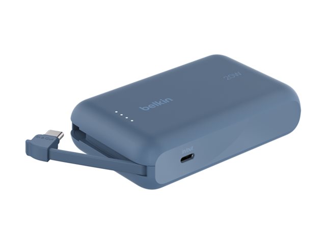 10k PD20w Integrated USB-C Cable Power Bank, Blue