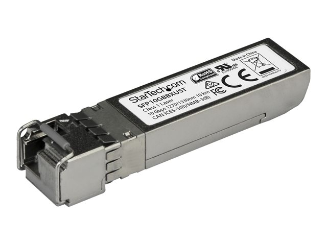 StarTech.com MSA Uncoded SFP+ Module, 10GBASE-BX, 10 Gigabit Ethernet Bi-Directional (BiDi) Fiber Single Strand SFP+ Transceiver, LC 10km , Mini GBIC Transceiver SFP+ Module, Upstream BiDi - Lifetime Warranty (SFP10GBBXUST) - SFP+ transceiver module - 10 GigE - 10GBase-BX - LC single-mode - up to 10 km - 1270 (TX) / 1330 (RX) nm