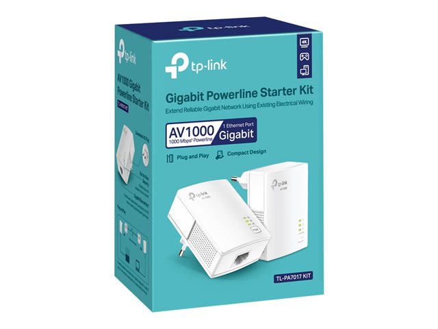 TP-Link TL-PA7017 KIT - V4 - Starter Kit - powerline adapter kit 1GbE, HomePlug AV (HPAV), HomePlug AV (HPAV) 2.0, IEEE 1901 - - wall-pluggable (pack of 2)