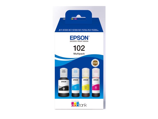 Epson 102 Multipack - 4-pack - black, yellow, cyan, magenta - original - ink cartridge - for EcoTank ET-15000, 2750, 2751, 2756, 2850, 2851, 2856, 3850, 4750, 4850, 4856