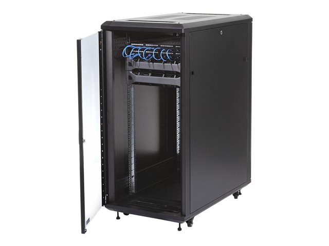 StarTech.com 32U 19\" Server Rack Cabinet, Adjustable Depth 6-32 inch, Lockable 4-Post Network/Data/AV Equipment Rack Enclosure w/ Glass Door & Casters, Flat Pack, 1763lb/800kg Capacity - Free Standing Server Rack (RK3236BKF) - Rack cabinet - 4-post - floor-standing - black - 32U - 19\"