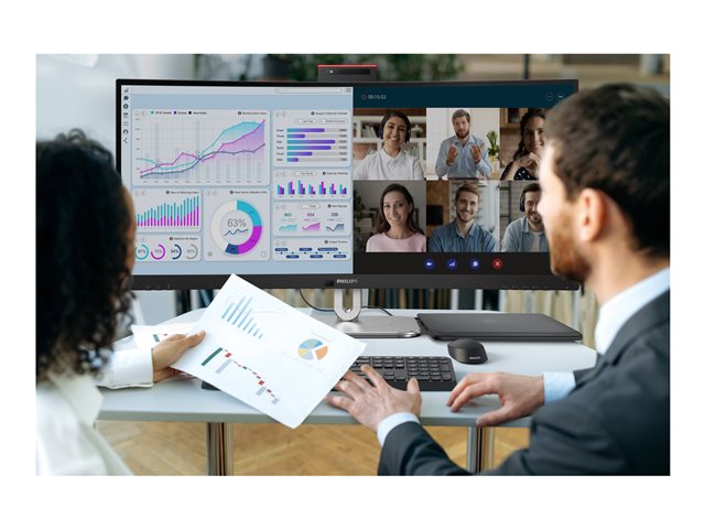 34B2U6603CH 34\" CURVE VA UWQHD 21/9 TB4 USB-C Docking, 4 ms, 3440x1440@120Hz, TB4 3xUSB-C -DP-2xHDMI-DPout-RJ45 & 4xUSB 3.2 & USB-C, Brightness 550 cd/m², S Contrastratio 80M:1, Viewing angle 178°/178°, Windows Hello™ pop-up webcam, KVM, Speakers, He