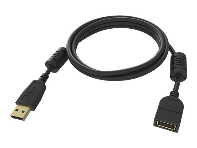 VISION Professional installation-grade USB 2.0 extension cable - LIFETIME WARRANTY - gold plated connectors - ferrite cores both ends - bandwidth 480mbit/s - over 65% coverage braided shield - USB-A (F) to USB-A (M) - outer diameter 4.5 mm - 28+24 AWG - 2 m - black