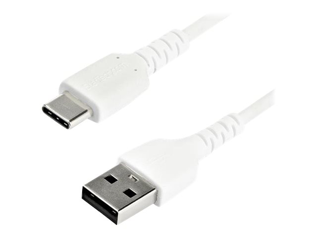 StarTech.com 1m USB A to USB C Charging Cable, Durable Fast Charge & Sync USB 2.0 to USB Type C Data Cord, Rugged TPE Jacket Aramid Fiber M/M 3A White, Samsung S10, S20, iPad Pro, Pixel - Heavy Duty and Rugged - USB cable - USB (M) straight to 24 pin USB-C (M) straight - Thunderbolt 3 / USB 2.0 - 1 m - white