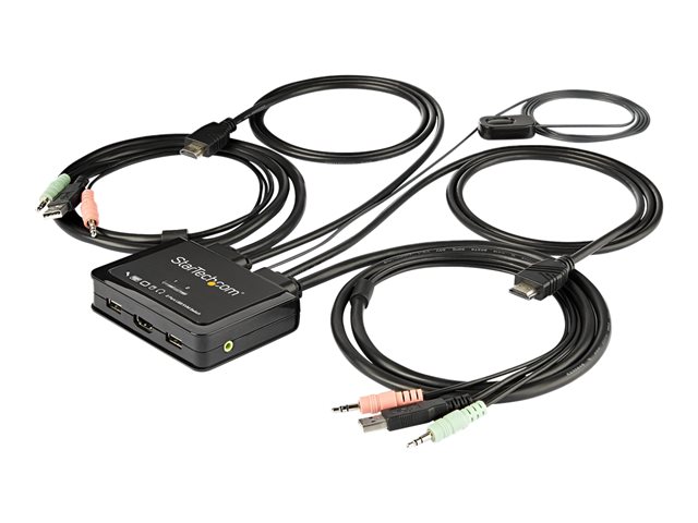 StarTech.com 2 Port HDMI KVM Switch, 4K 60Hz, Compact Dual Port UHD/Ultra HD USB Desktop KVM Switch with Integrated 4ft Cables & Audio, Bus Powered & Remote Switching, MacBook ThinkPad - 4K KVM Switch w/ Audio (SV211HDUA4K) - KVM / audio switch - 2 x KVM / audio - 1 local user - desktop