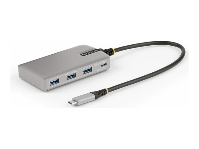 StarTech.com 4-Port USB-C Hub with USB-C DP Alt Mode Video Output 4K 60Hz, 3x USB-A, 1x USB-C, 100W Power Delivery Pass-Through, USB 3.2 Gen 2 (10Gbps), Portable USB Type-C to USB Type-A/C - 1ft (30cm) Host Cable (HB31C3A1CDPPD3) - Hub - 1 x USB-C +