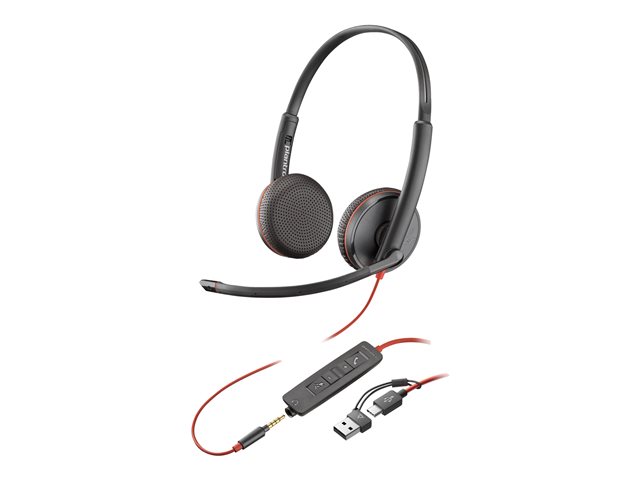 Poly Blackwire 3225 Stereo USB-C Headset +3.5mm Plug +USB-C/A Adapter (Bulk) - Replaces Poly SKU 209751-101