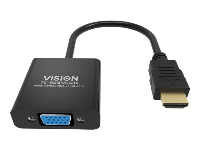 VISION Professional installation-grade HDMI to VGA adaptor - LIFETIME WARRANTY - maximum resolution 1920 x 1080 - does not convert VGA to HDMI - HDMI (M) to VGA (F) - outer diameter 5.0 mm - overall length 230 mm - black
