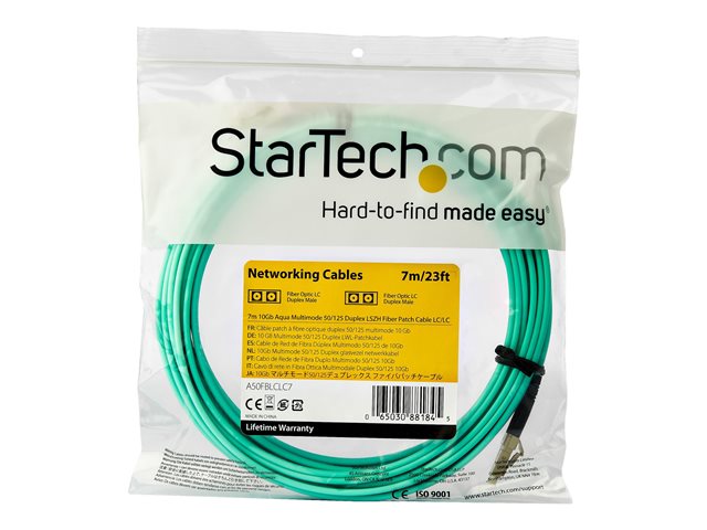 StarTech.com 7m OM3 LC to LC Multimode Duplex Fiber Optic Patch Cable - Aqua - 50/125 - LSZH Fiber Optic Cable - 10Gb (A50FBLCLC7) - Patch cable - LC multi-mode (M) to LC multi-mode (M) - 7 m - fibre optic - duplex - 50 / 125 micron - OM3 - halogen-free - aqua