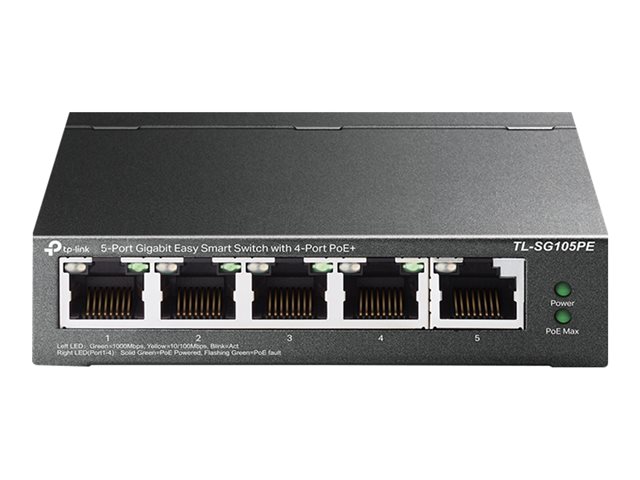 TP-Link TL-SG105PE - Switch - Managed - 5 x 10/100/1000 (4 PoE+) - desktop - PoE+ (65 W)
